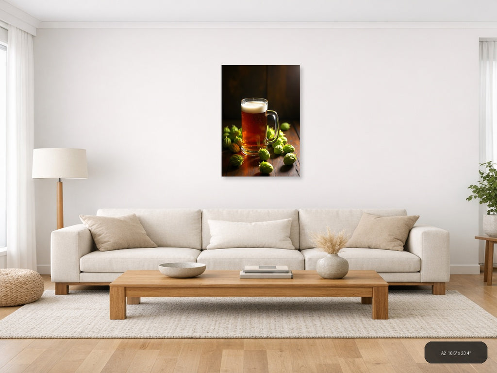 Beer Mug with Hops Still Life Photography Wall Art — A2 / Living Room