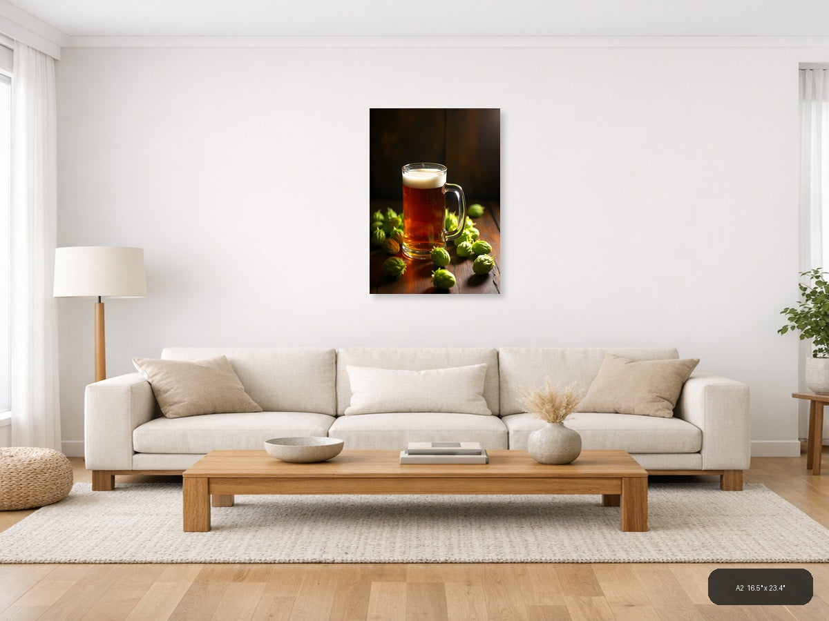 Beer Mug with Hops Still Life Photography Wall Art — A2 / Living Room