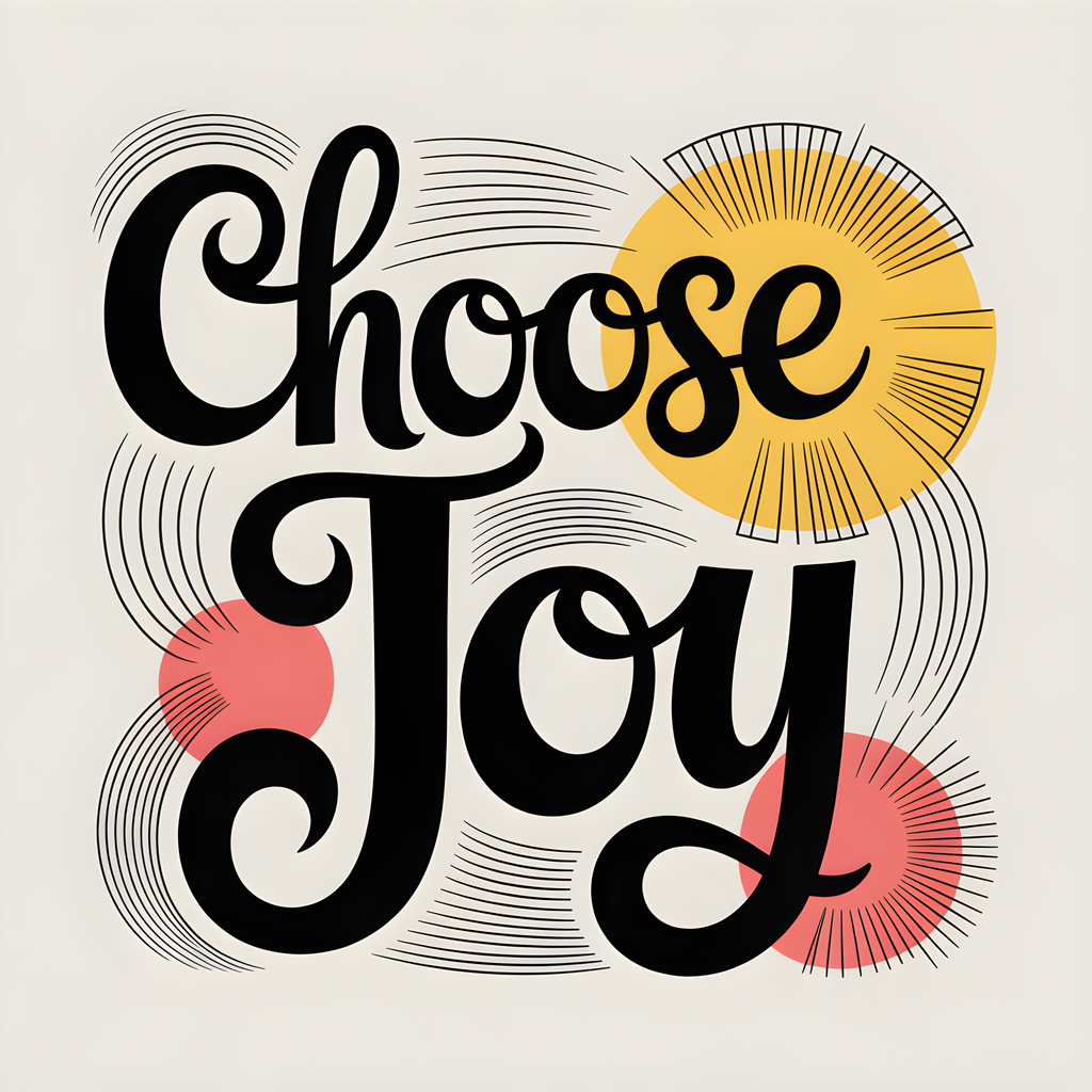 Choose Joy Line Art with Sun and Flowers Wall Art