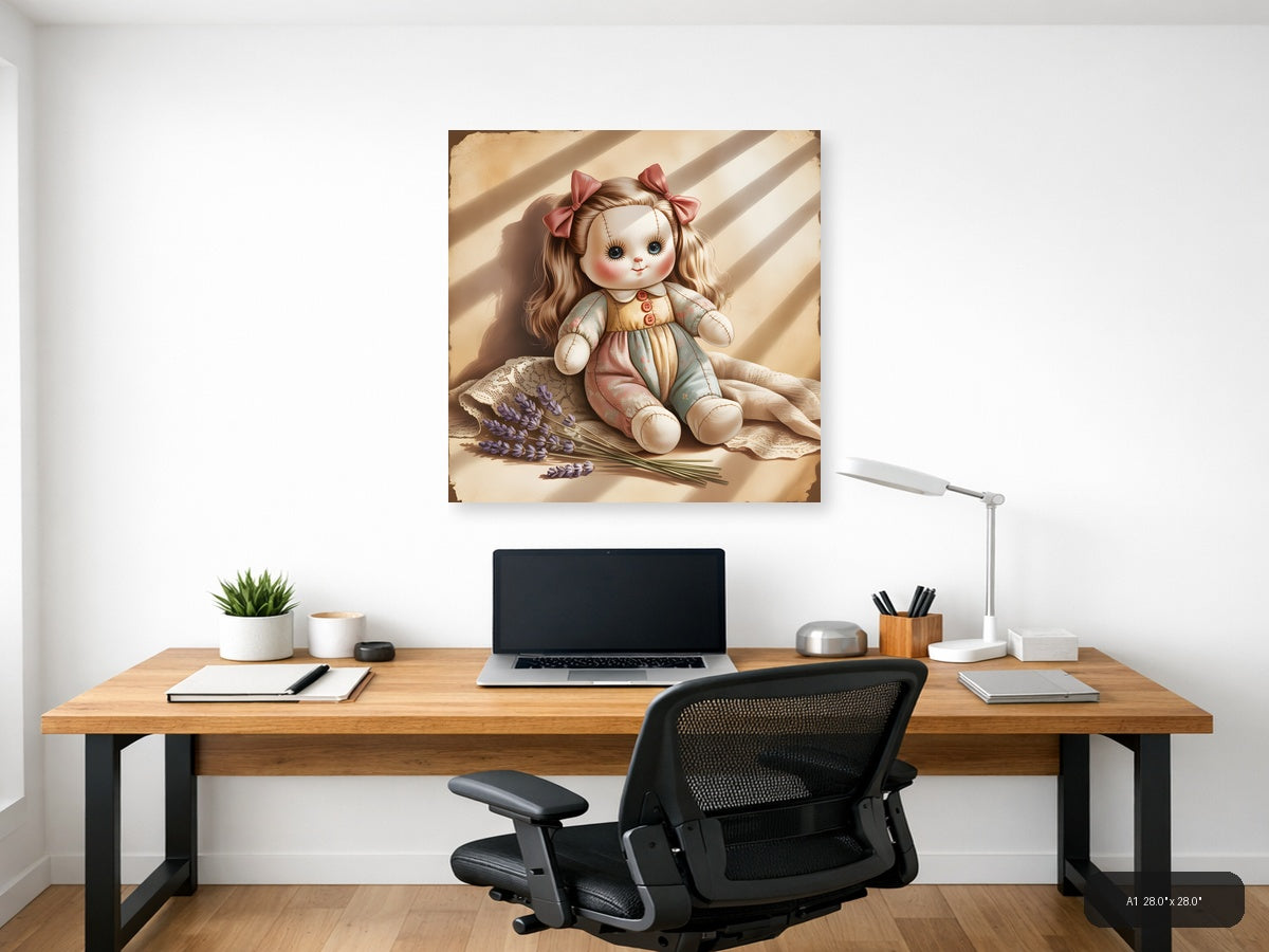 Vintage Rag Doll with Lavender - Cottage Core Wall Art — A1 / Office