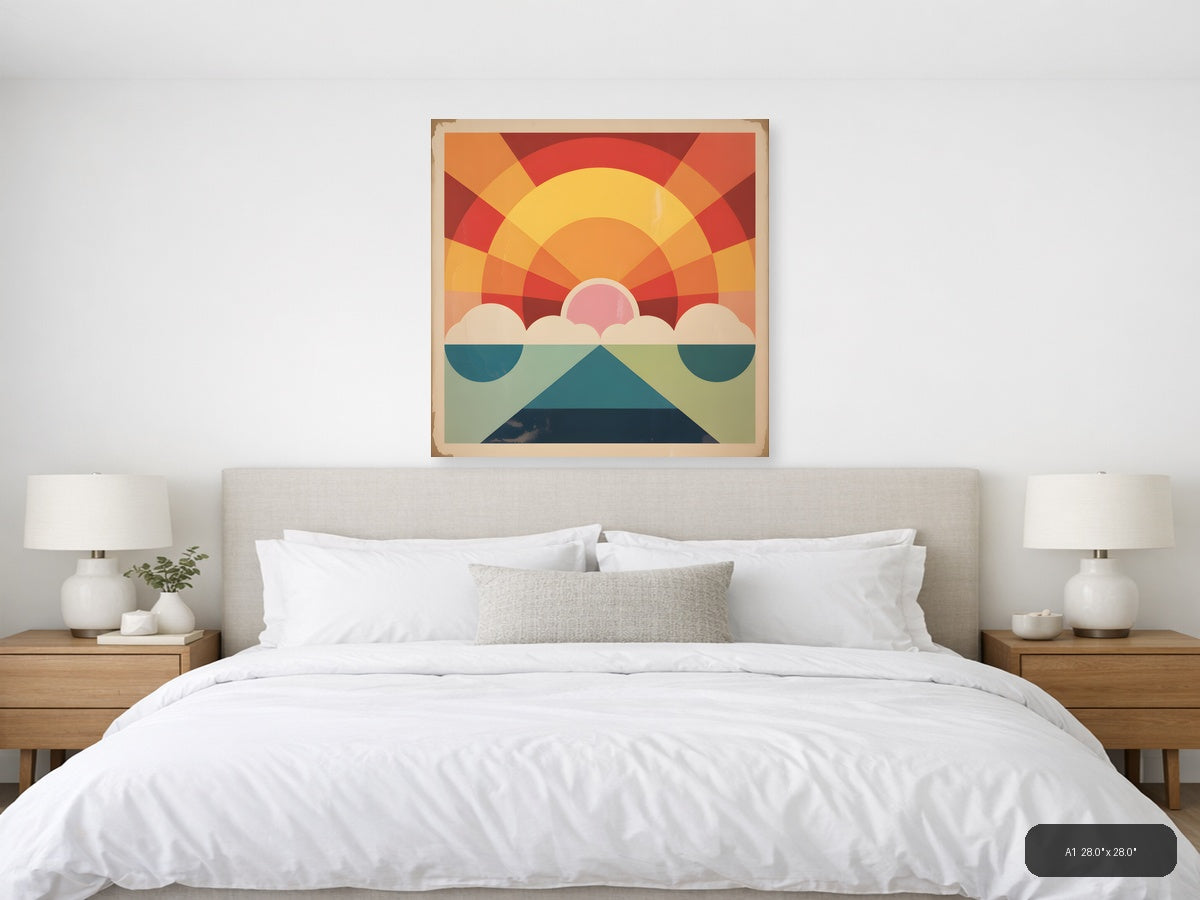 Vintage Sunrise Over Ocean with Clouds Wall Art — A1 / Bedroom