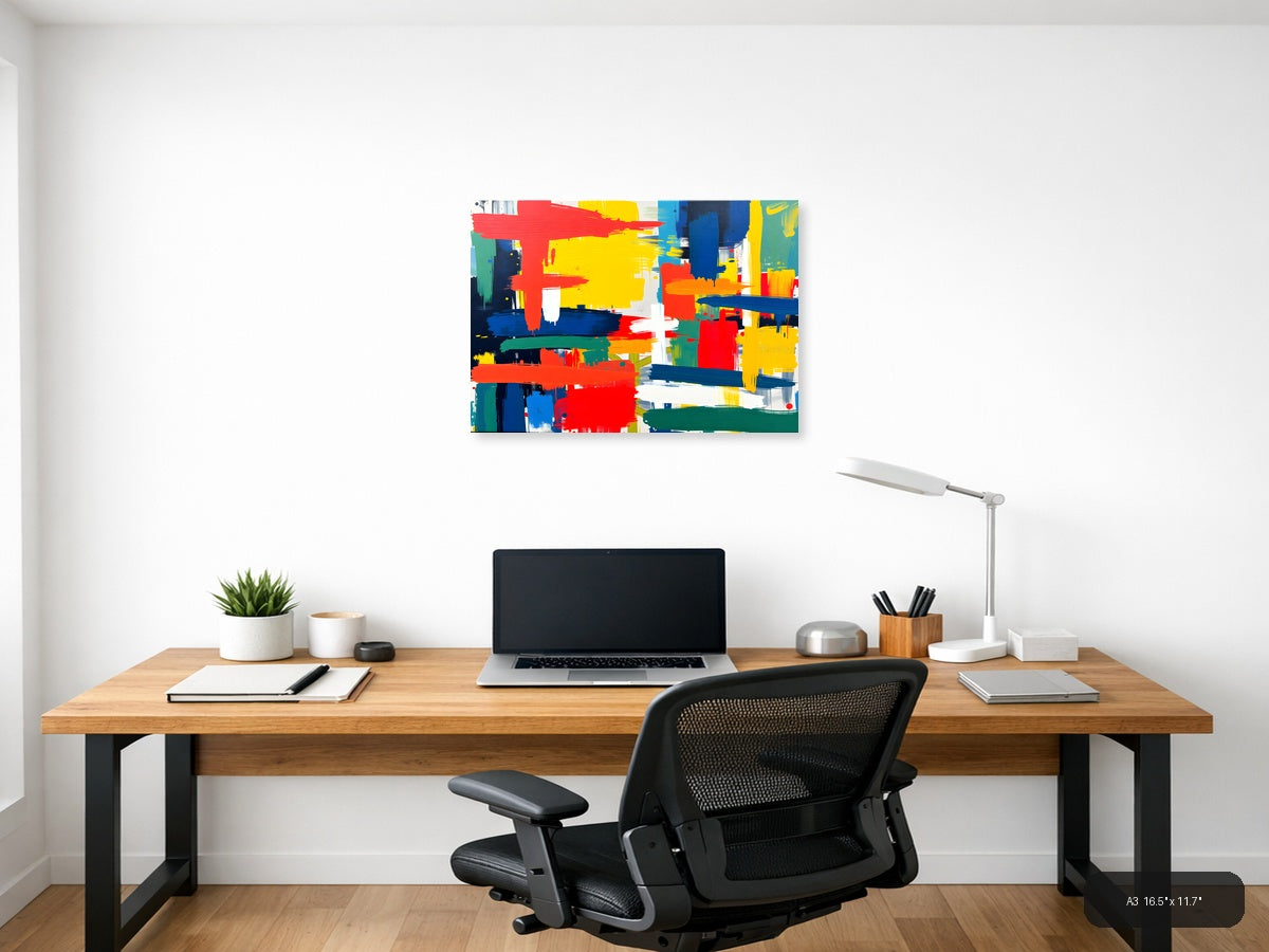 Vibrant Abstract Brushstrokes Primary Colors Wall Art — A3 / Office