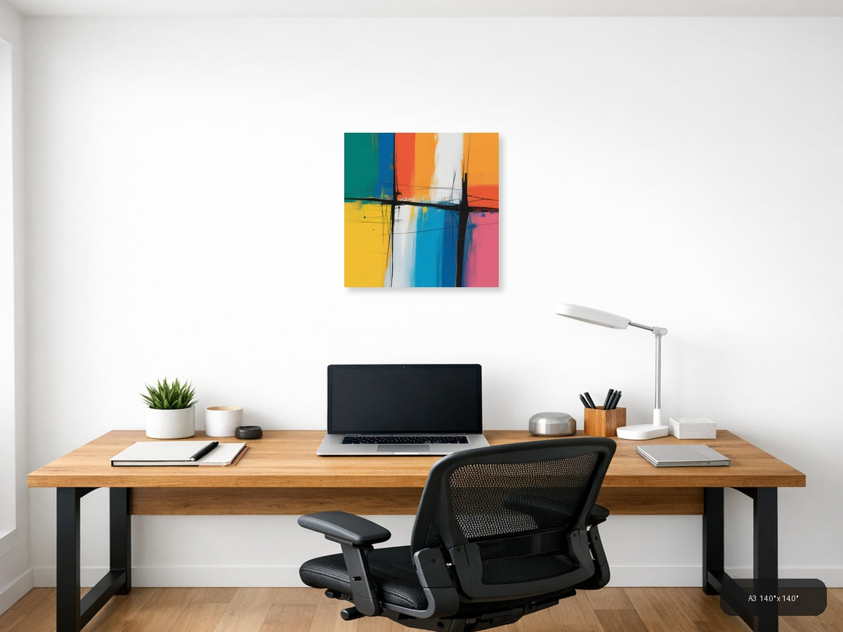 Colorful Abstract Grid Cross Pattern Modern Wall Art — A3 / Office