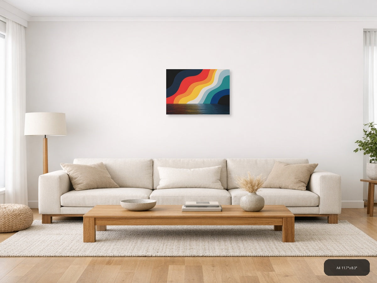 Colorful Wave Rainbow Stripes Photography Wall Art — A4 / Living Room
