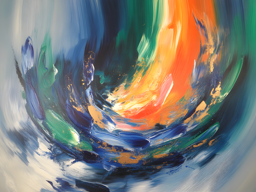 Vibrant Abstract Swirl with Orange and Blue Wall Art