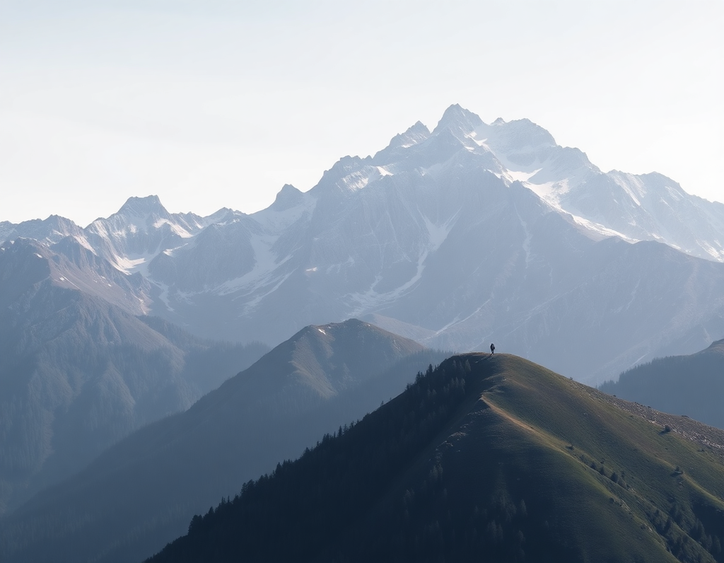 Solitary Hiker Mountain Peak Landscape | Minimalist Canvas Wall Art