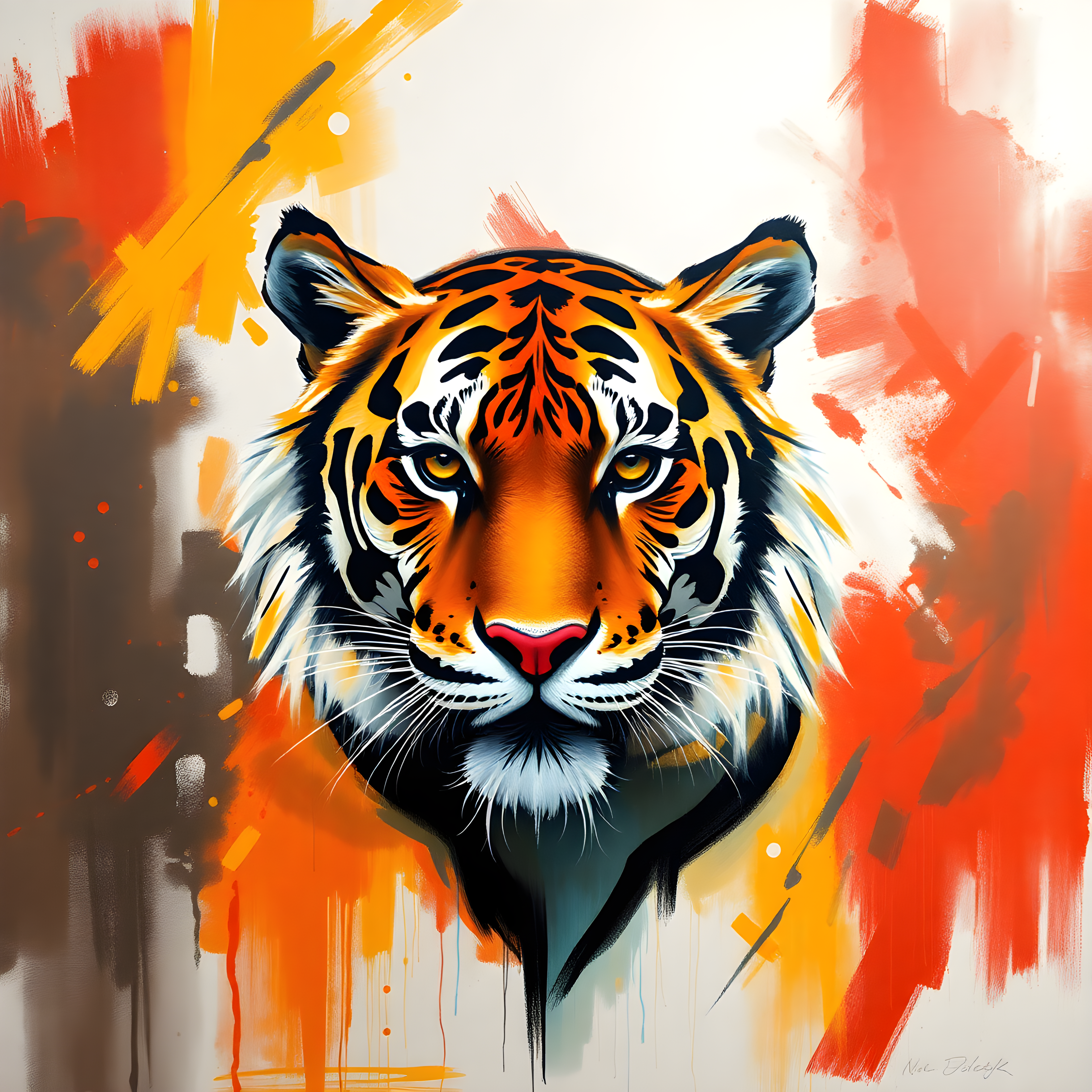 Abstract Tiger Head Orange Splash Modern Wall Art
