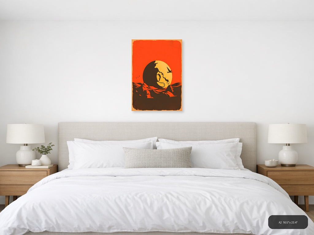 Vintage Moon Face Sunset Silhouette Wall Art — A2 / Bedroom