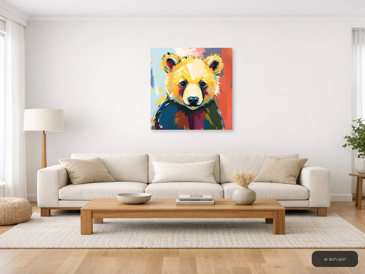 Colorful Abstract Bear Portrait Modern Wall Art — A2 / Living Room