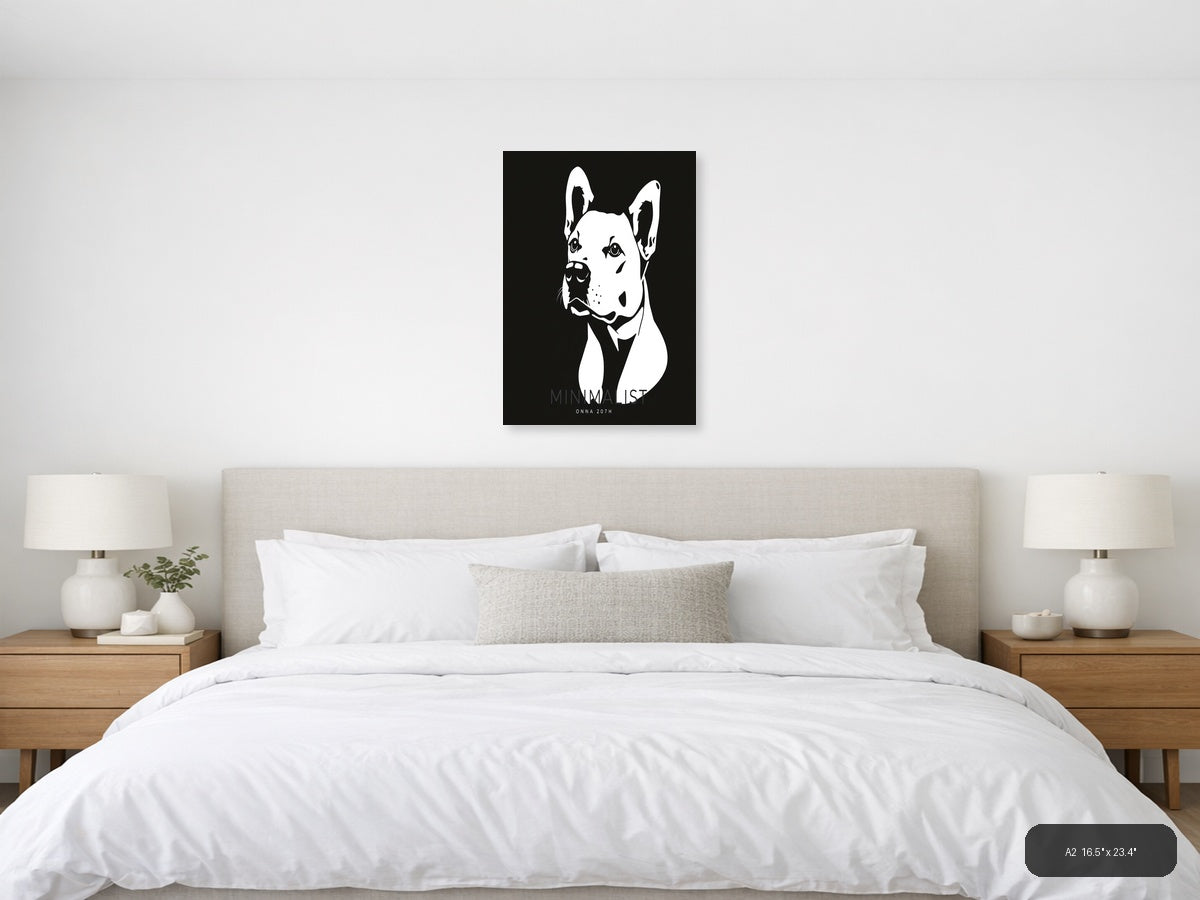 Minimalist Bull Terrier Portrait Black & White Wall Art — A2 / Bedroom