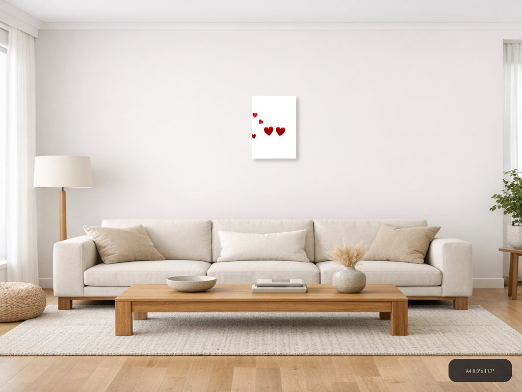 Minimalist Red Hearts Scattered Portrait Wall Art — A4 / Living Room