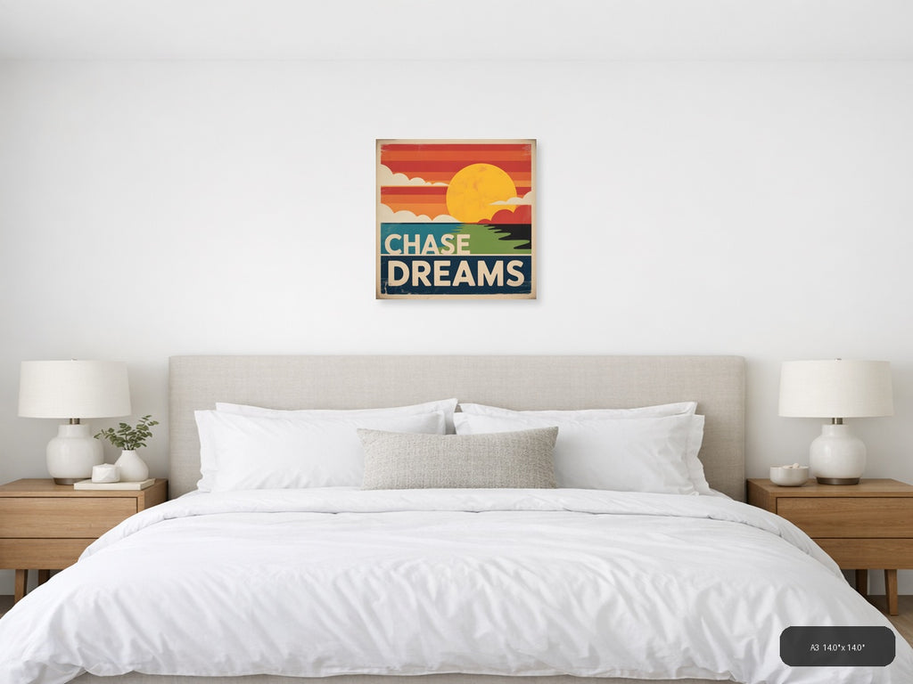 Chase Dreams Vintage Sunset Landscape Wall Art — A3 / Bedroom