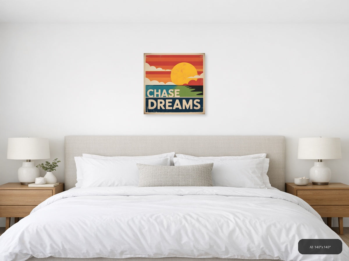 Chase Dreams Vintage Sunset Landscape Wall Art — A3 / Bedroom