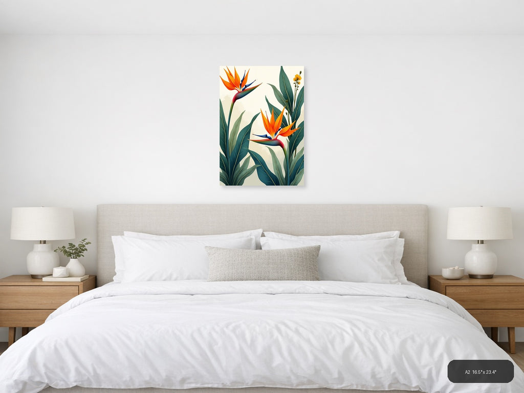 Tropical Bird of Paradise Botanical Portrait Wall Art — A2 / Bedroom