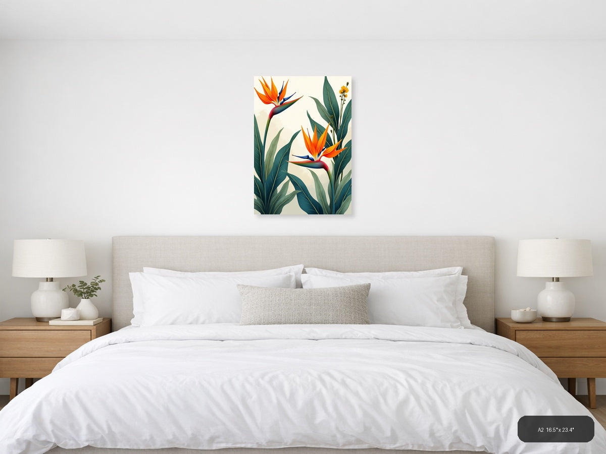 Tropical Bird of Paradise Botanical Portrait Wall Art — A2 / Bedroom