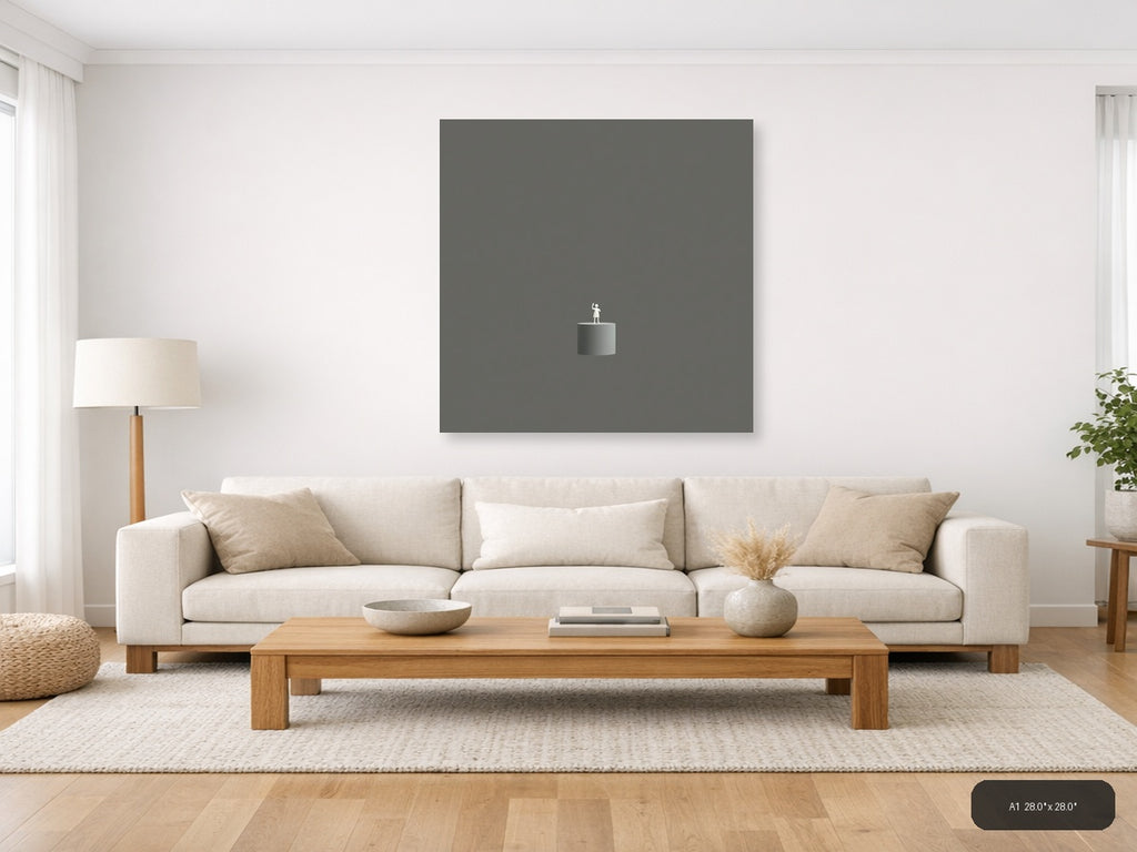 Minimalist Figure on Cylinder - Gray Minimalist Wall Art — A1 / Living Room