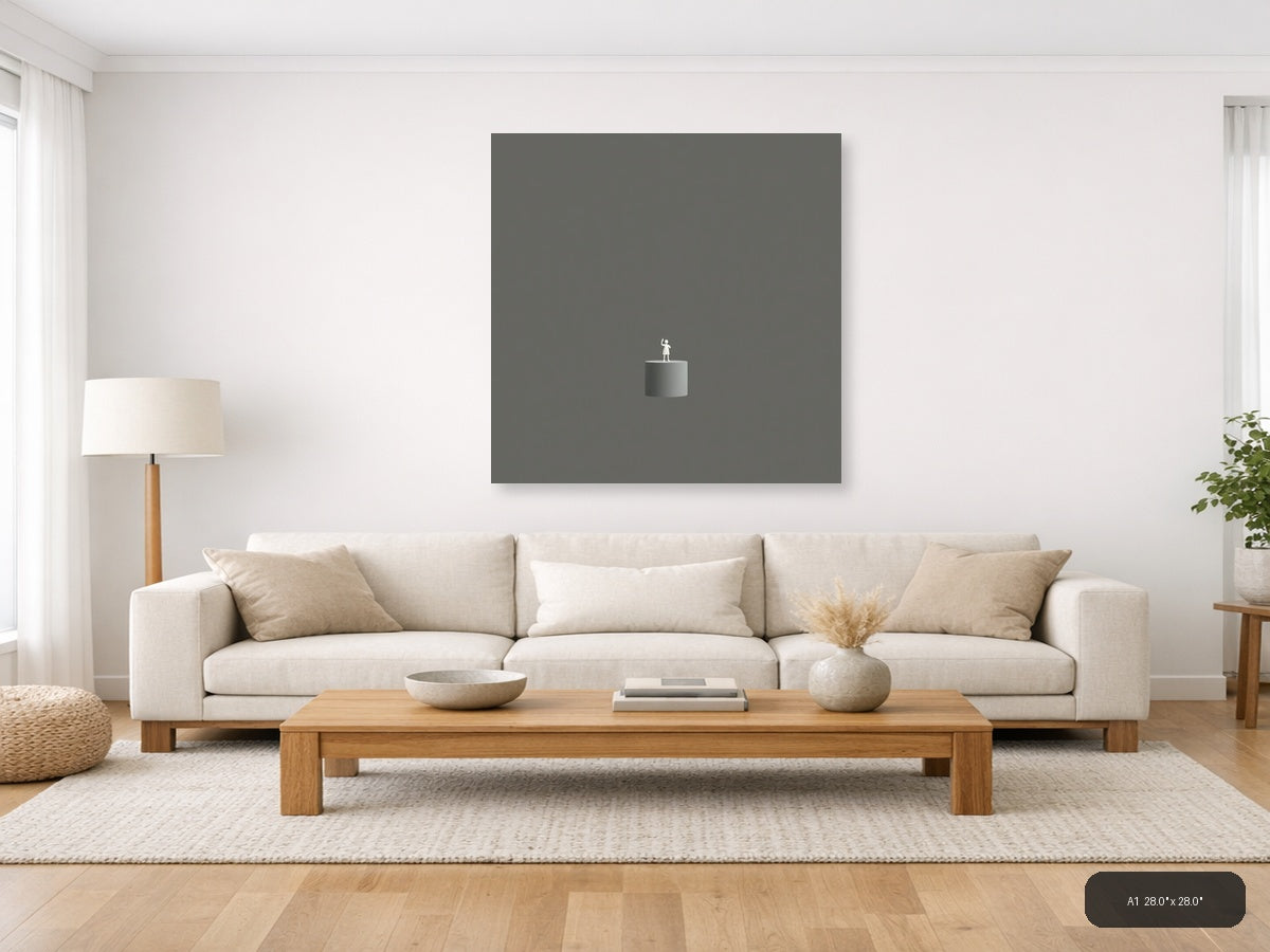 Minimalist Figure on Cylinder - Gray Minimalist Wall Art — A1 / Living Room