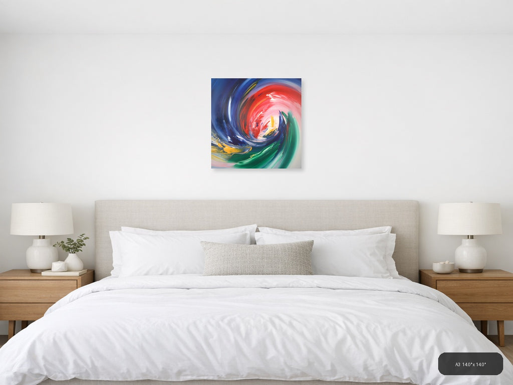 Vibrant Abstract Swirl Red Blue Green Yellow Wall Art — A3 / Bedroom