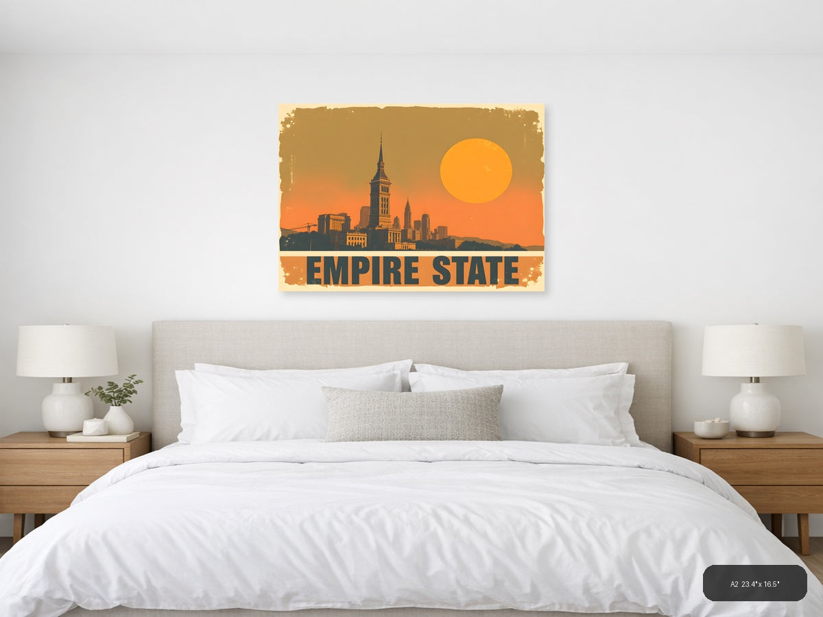 Vintage Empire State Building Sunset Landscape Wall Art — A2 / Bedroom