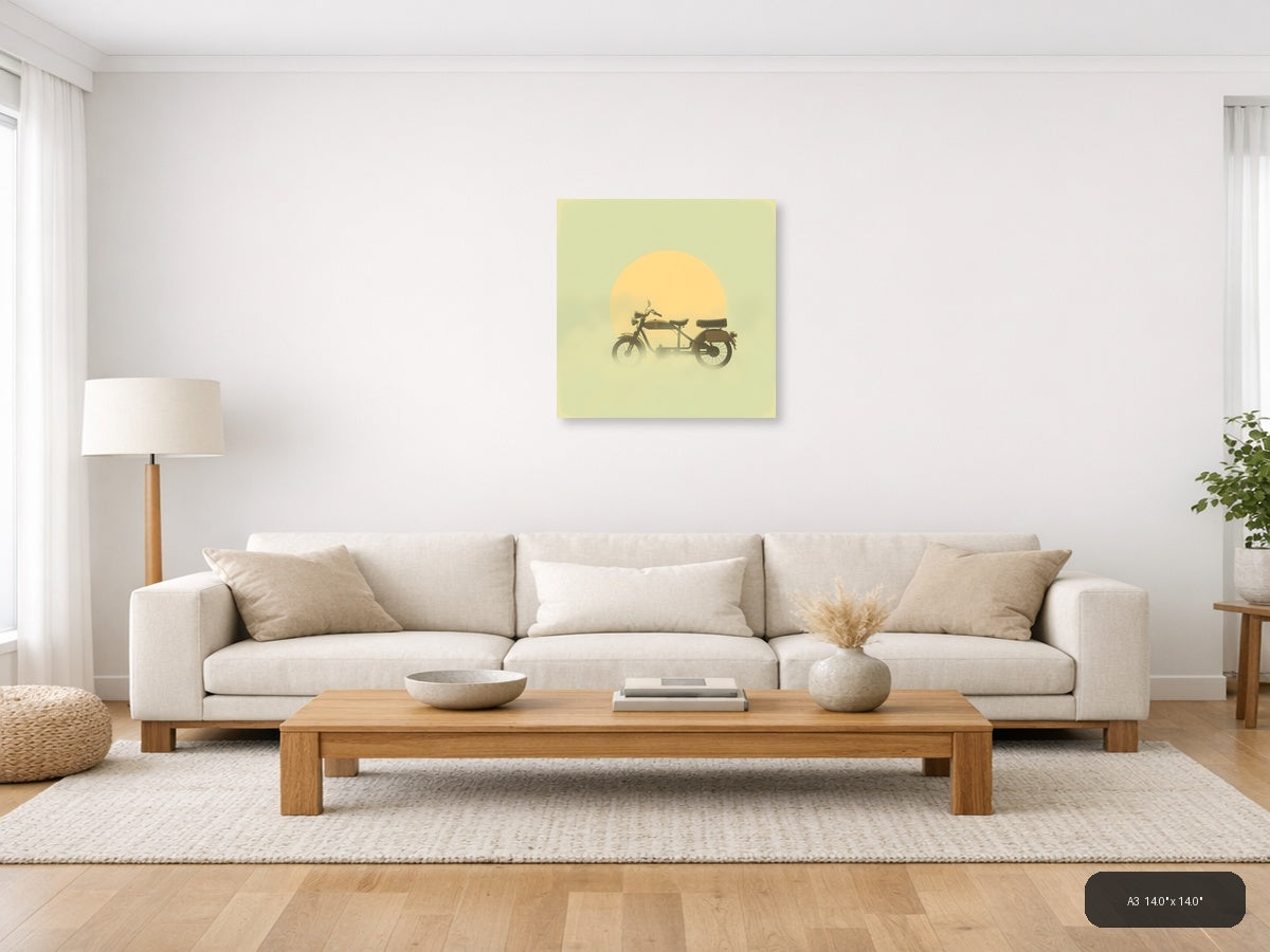 Vintage Motorcycle with Sidecar Sunset Silhouette Wall Art — A3 / Living Room