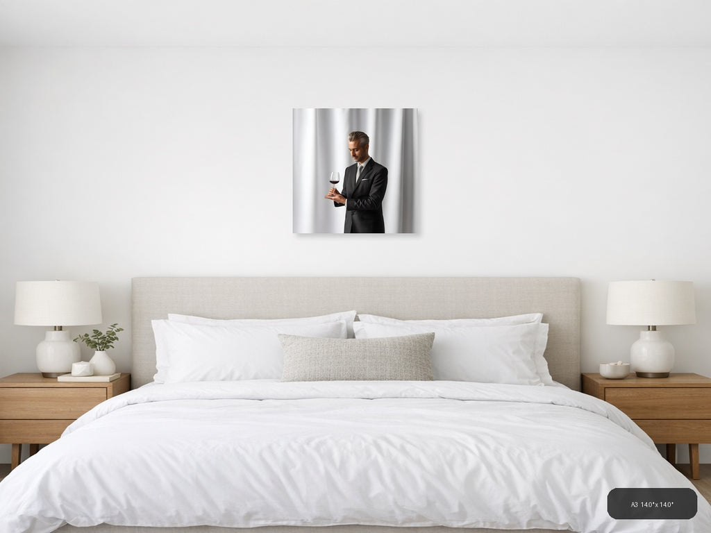 Minimalist Businessman Wine Tasting Portrait Wall Art — A3 / Bedroom