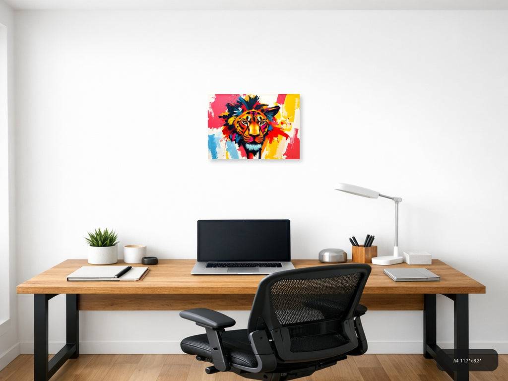 Colorful Abstract Lion Head Splatter Pop Art Wall Art — A4 / Office