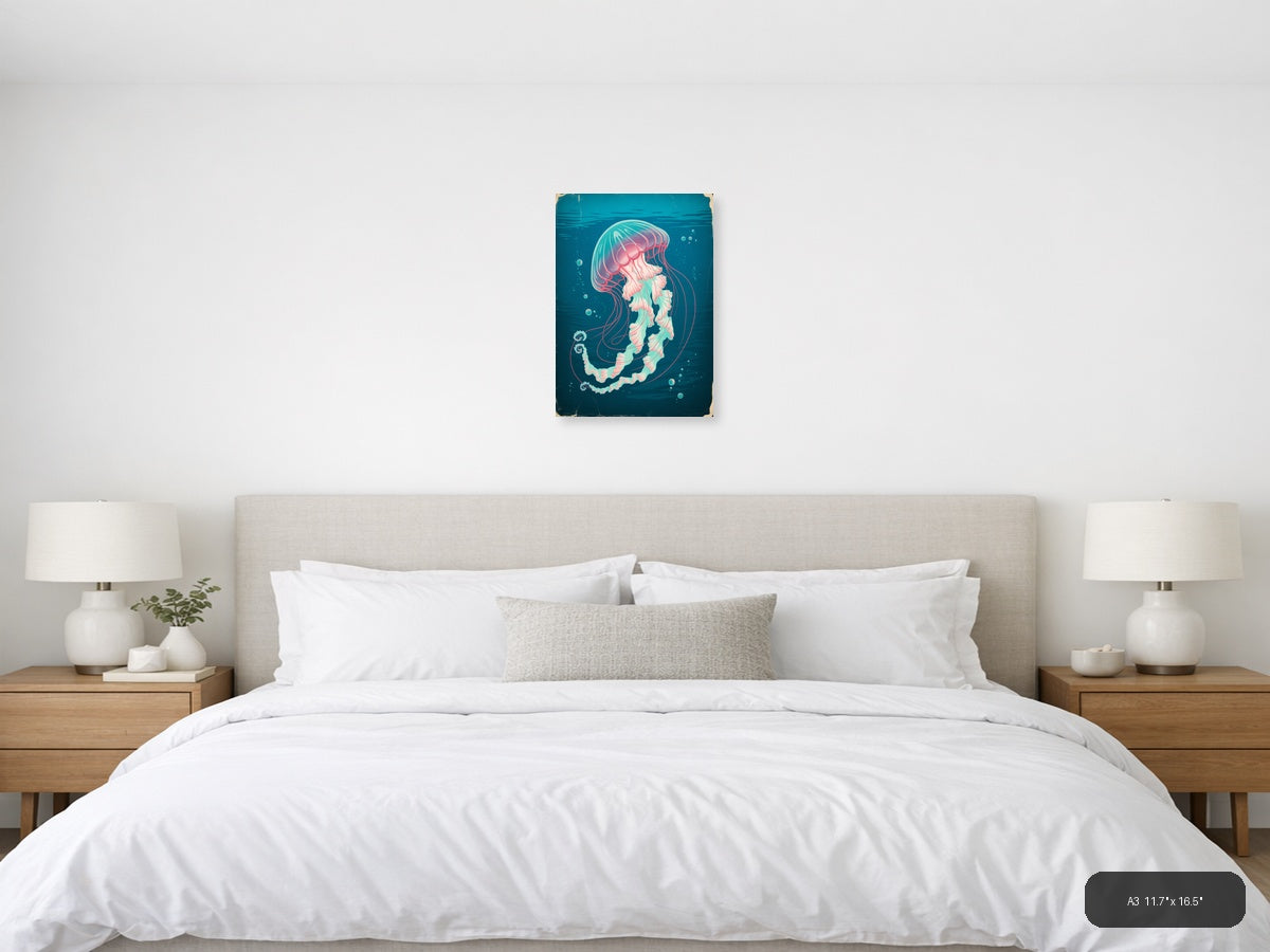 Jellyfish — Vintage (Portrait) Canvas Print | Vintage Wall Art | A4 A3 A2 A1 — A3 / Bedroom
