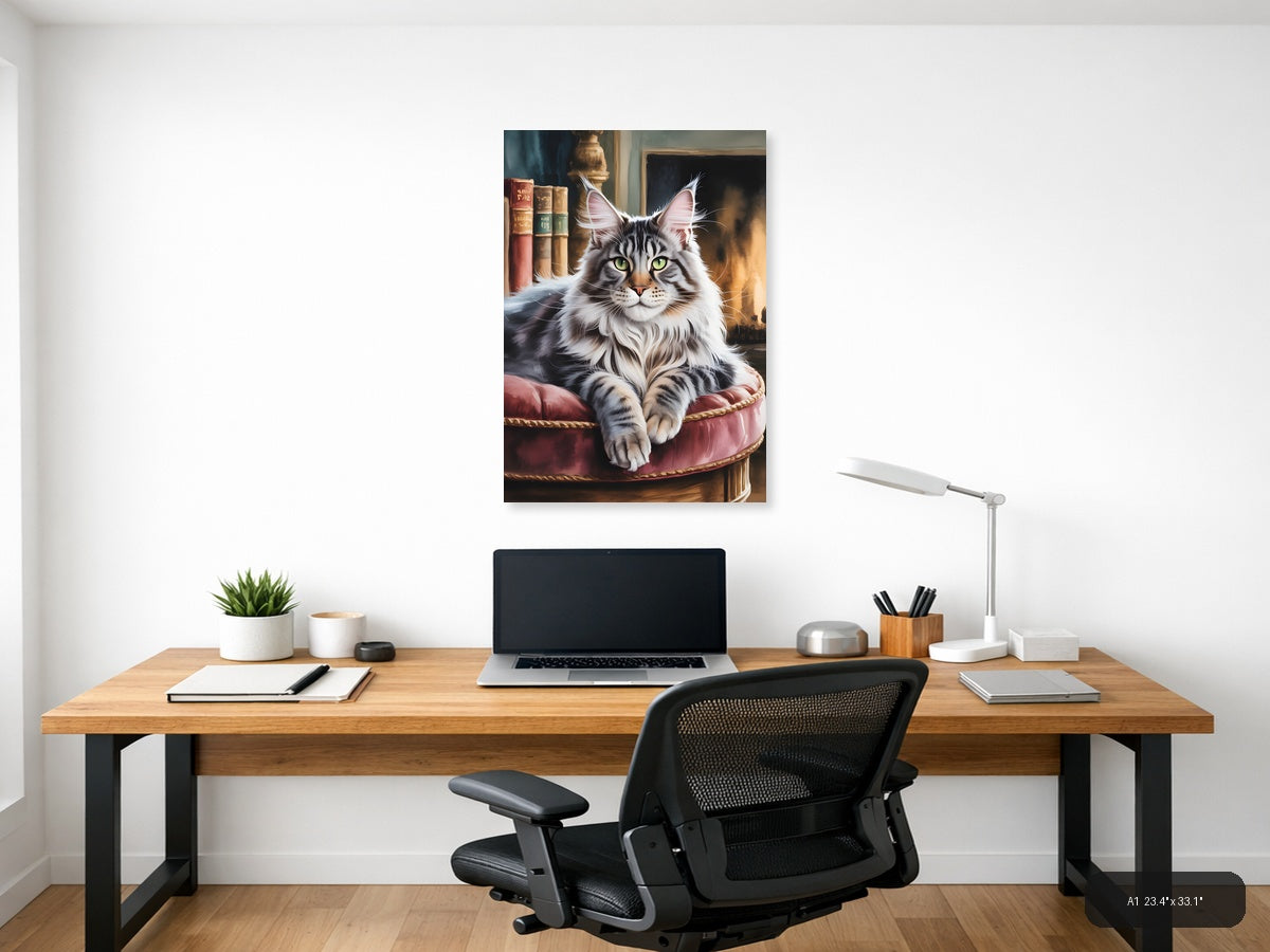 Majestic Tabby Cat Portrait Watercolor Wall Art — A1 / Office