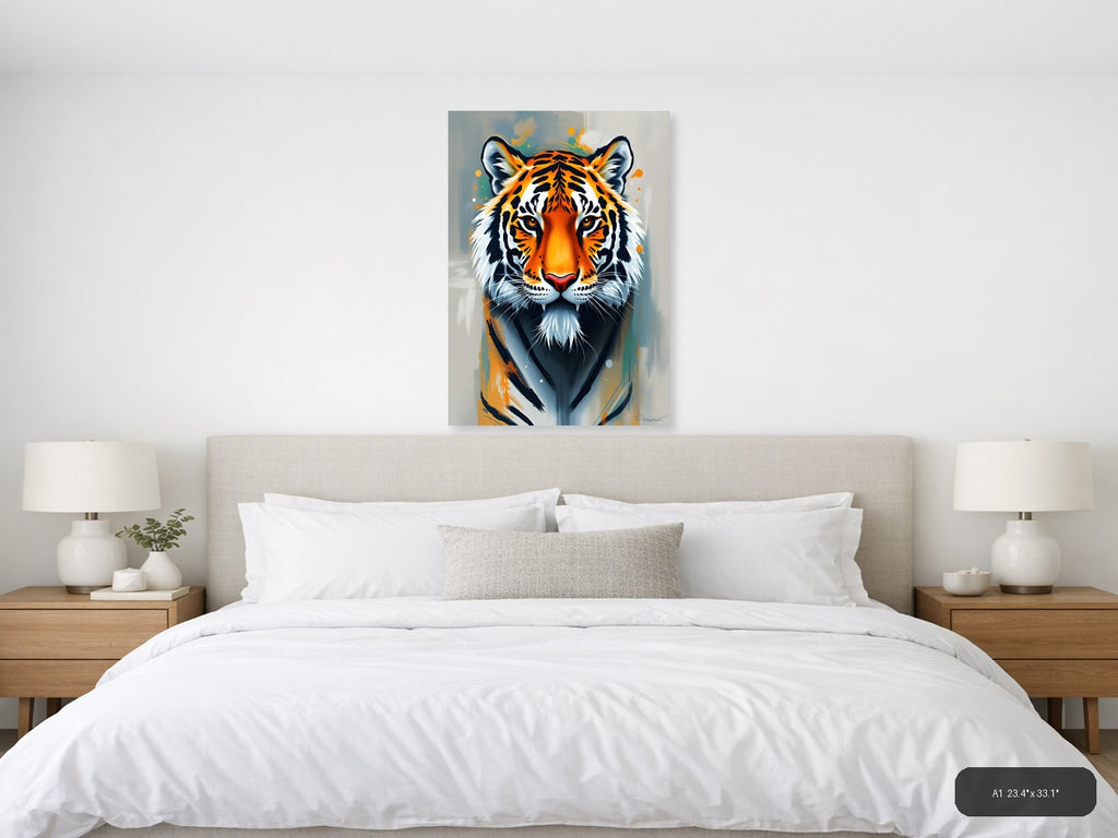 Abstract Tiger Head Portrait Orange Black Wall Art — A1 / Bedroom