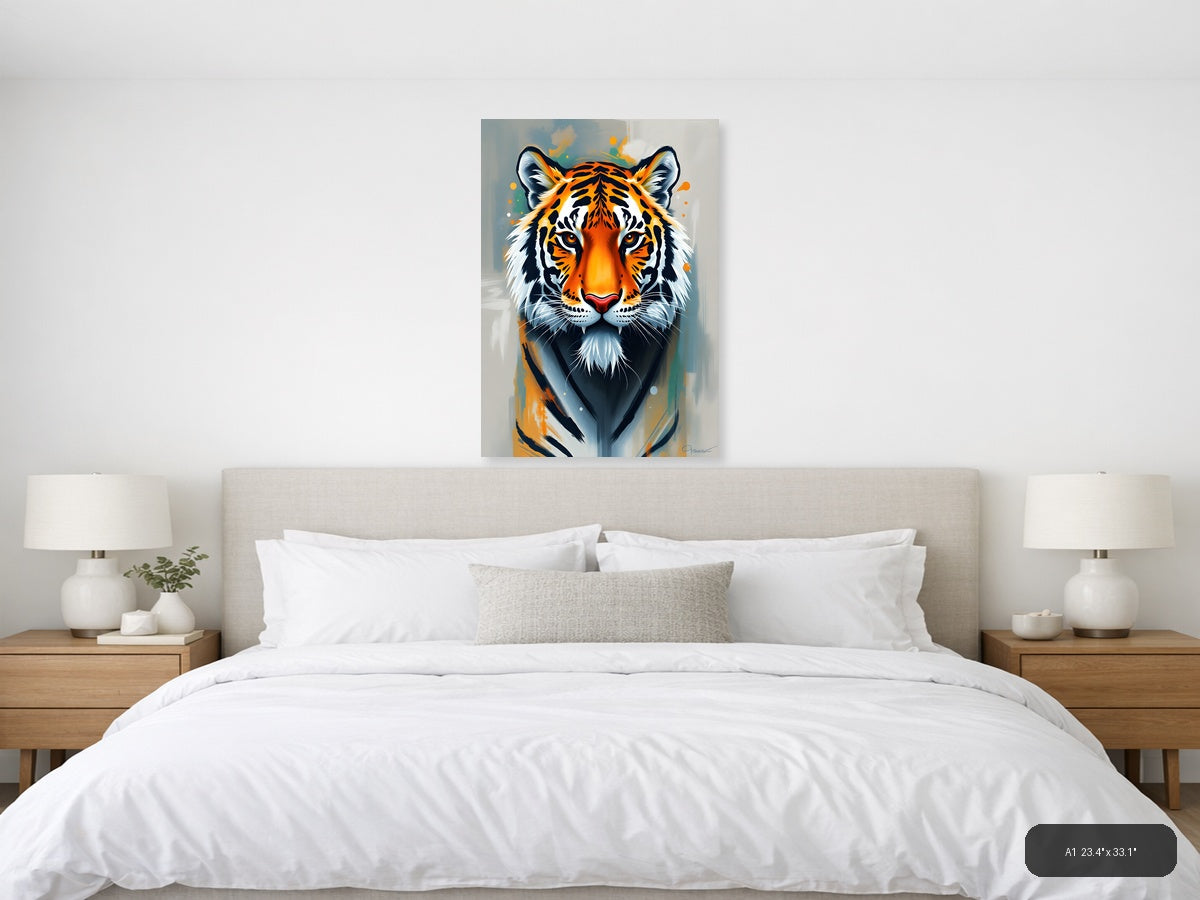 Abstract Tiger Head Portrait Orange Black Wall Art — A1 / Bedroom