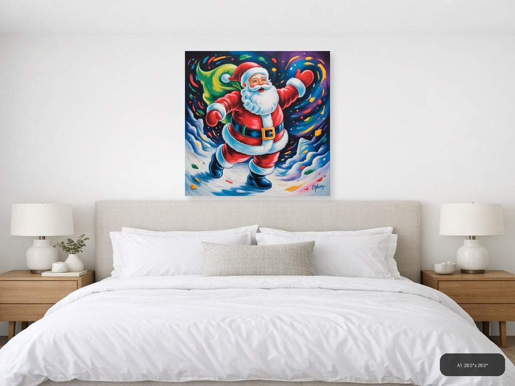 Joyful Santa Abstract Colorful Christmas Wall Art — A1 / Bedroom