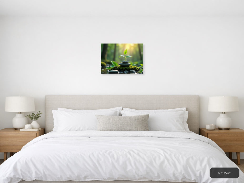 Young Plant on Stacked Stones Botanical Wall Art — A4 / Bedroom