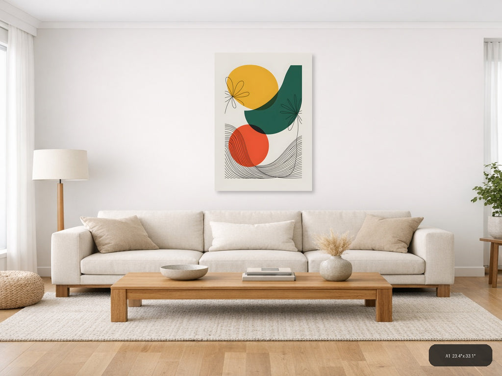 Abstract Geometric Line Art with Circles Wall Art — A1 / Living Room
