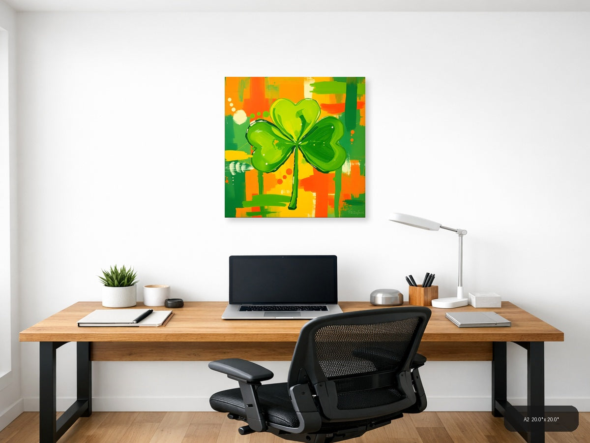 Abstract Green Shamrock St Patrick's Day Wall Art — A2 / Office