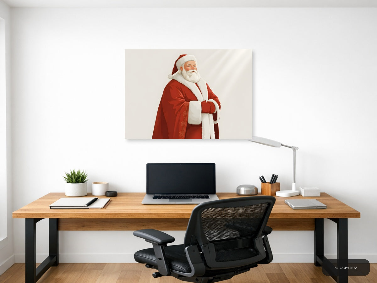 Minimalist Santa Claus Portrait Red White Wall Art — A2 / Office