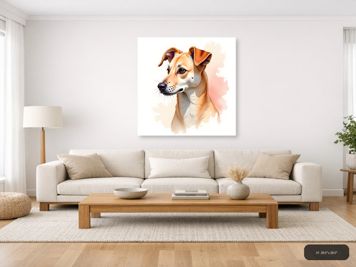 Tan and White Dog Portrait Watercolor Wall Art — A1 / Living Room
