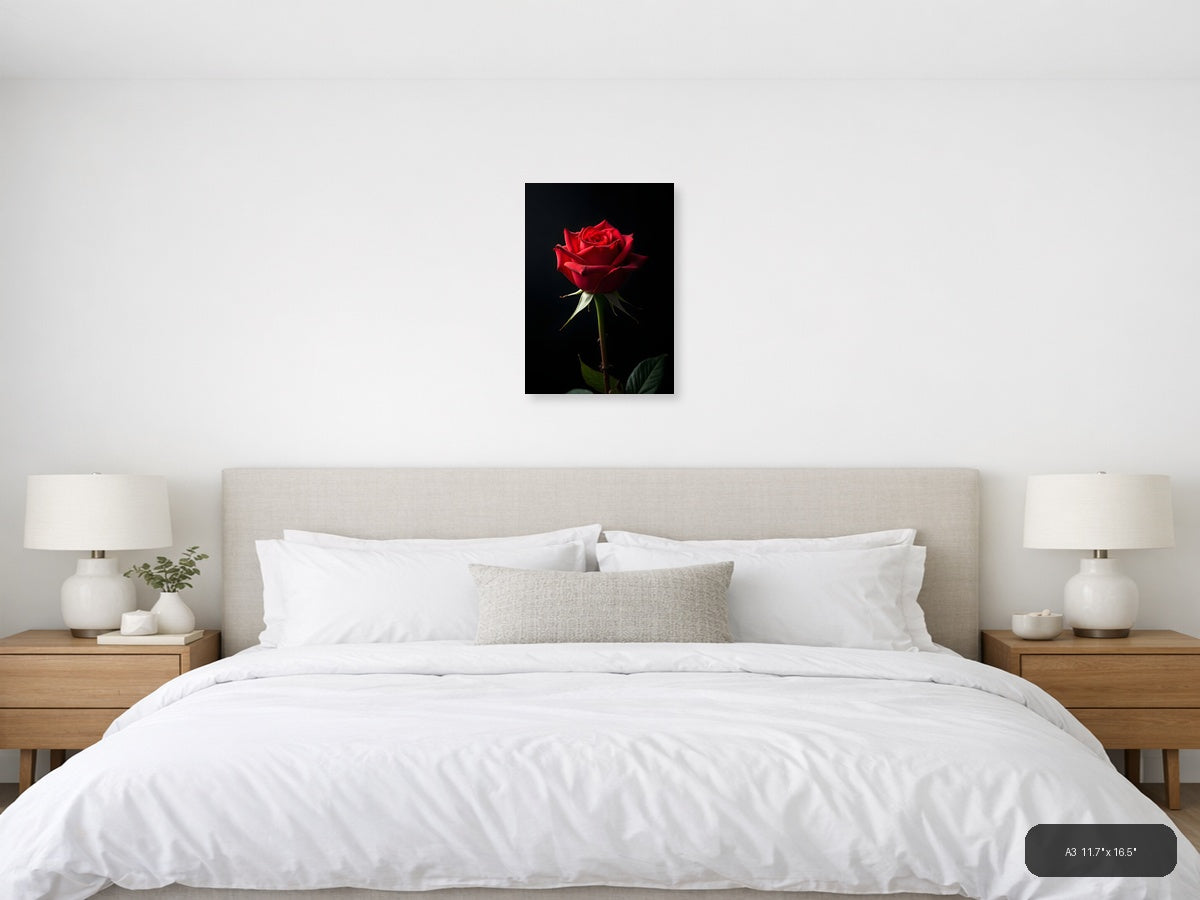 Red Rose on Black Background Photography Wall Art — A3 / Bedroom