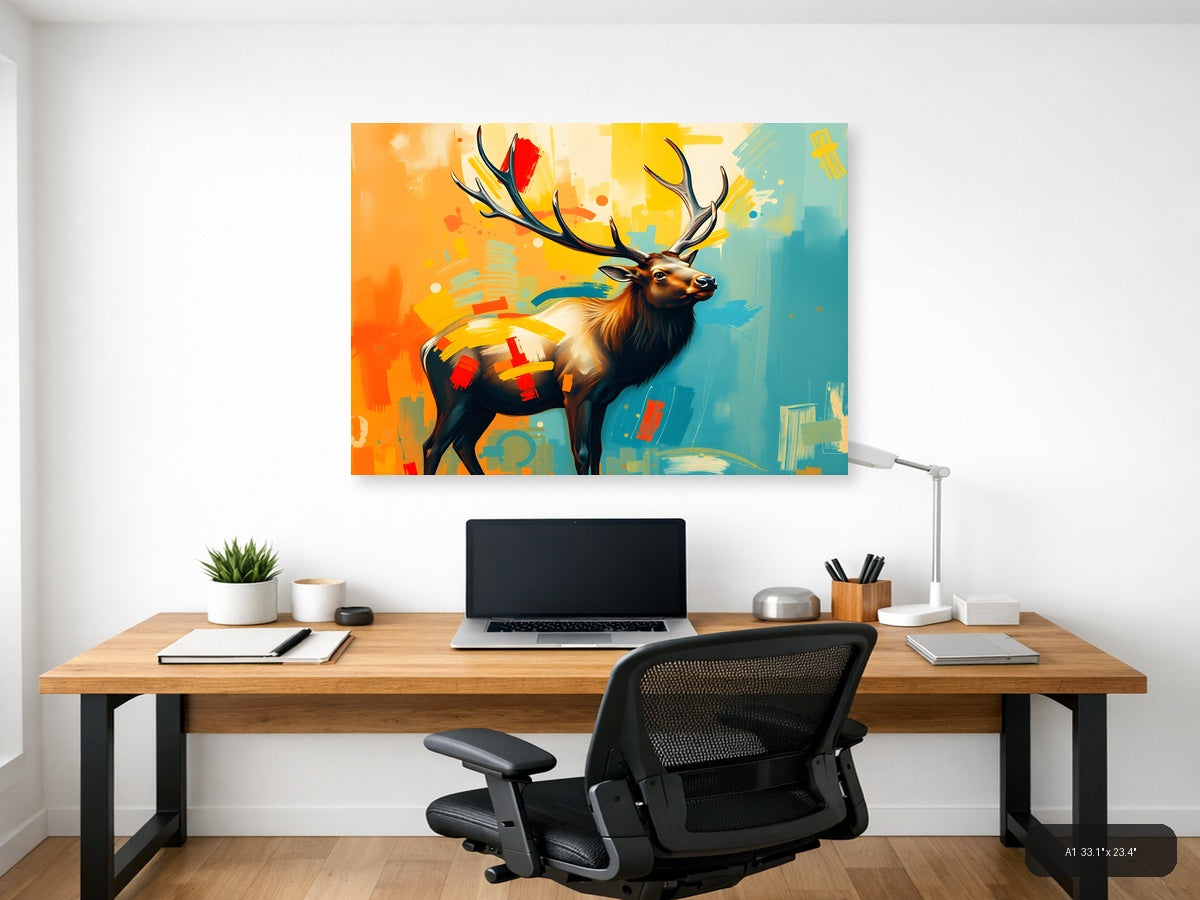 Abstract Elk with Colorful Geometric Patterns Wall Art — A1 / Office