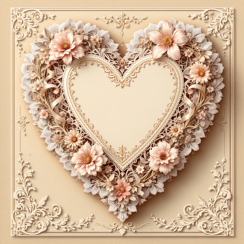 Vintage Heart with Pink Flowers & Ornate Lace Wall Art