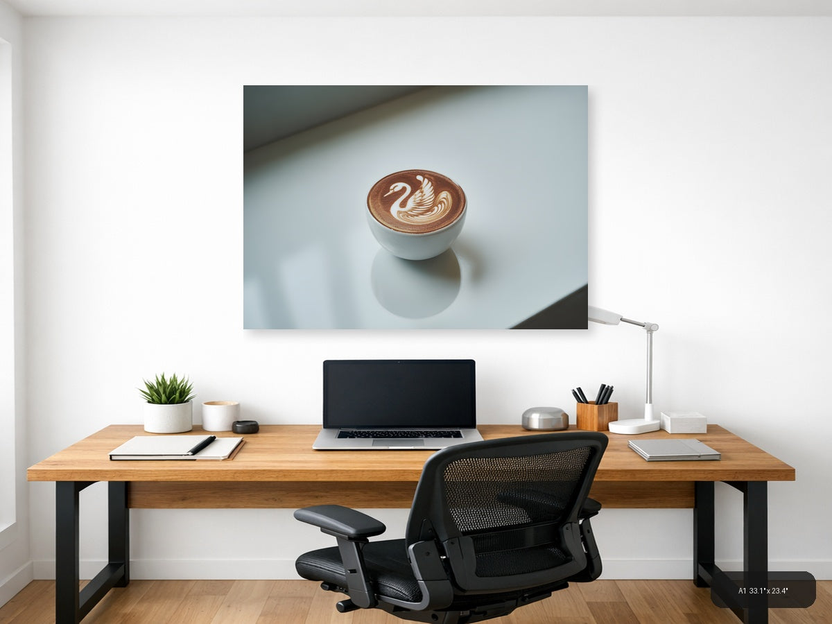 Minimalist Swan Latte Art Coffee Cup Wall Art — A1 / Office