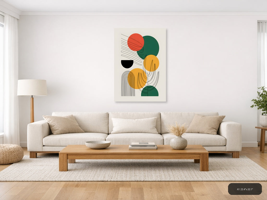 Abstract Geometric Line Art with Circles Wall Art — A1 / Living Room