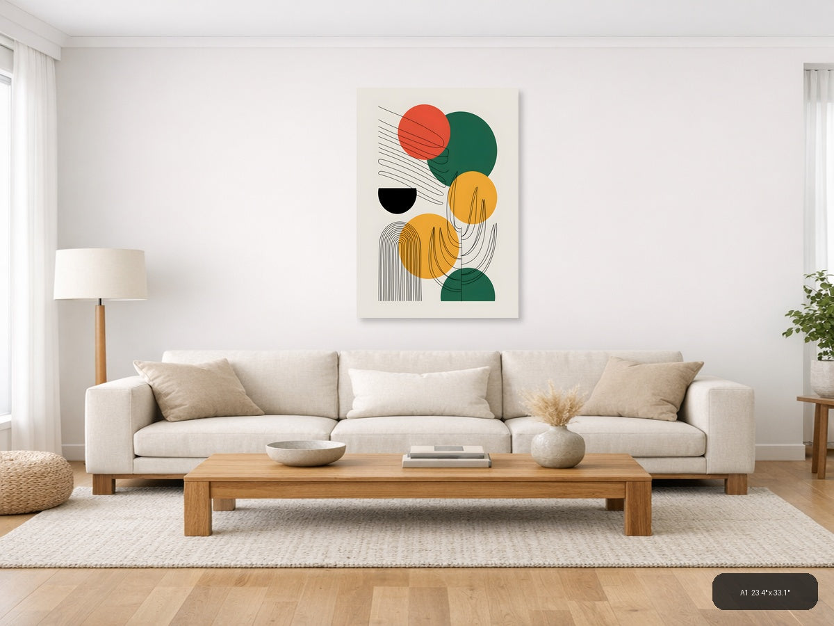 Abstract Geometric Line Art with Circles Wall Art — A1 / Living Room