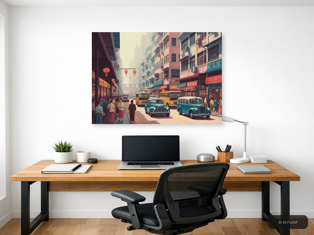 Hong Kong — Vintage (Landscape) Canvas Print | Vintage Wall Art | A4 A3 A2 A1 — A1 / Office