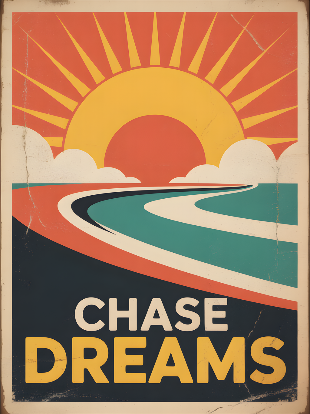 Chase Dreams Vintage Sunrise Beach Wall Art Print