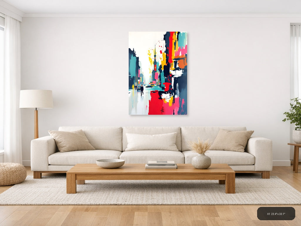 Abstract Cityscape with Tower - Modern Colorful Wall Art — A1 / Living Room