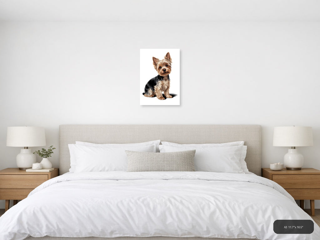 Yorkshire Terrier Portrait Minimalist Wall Art — A3 / Bedroom