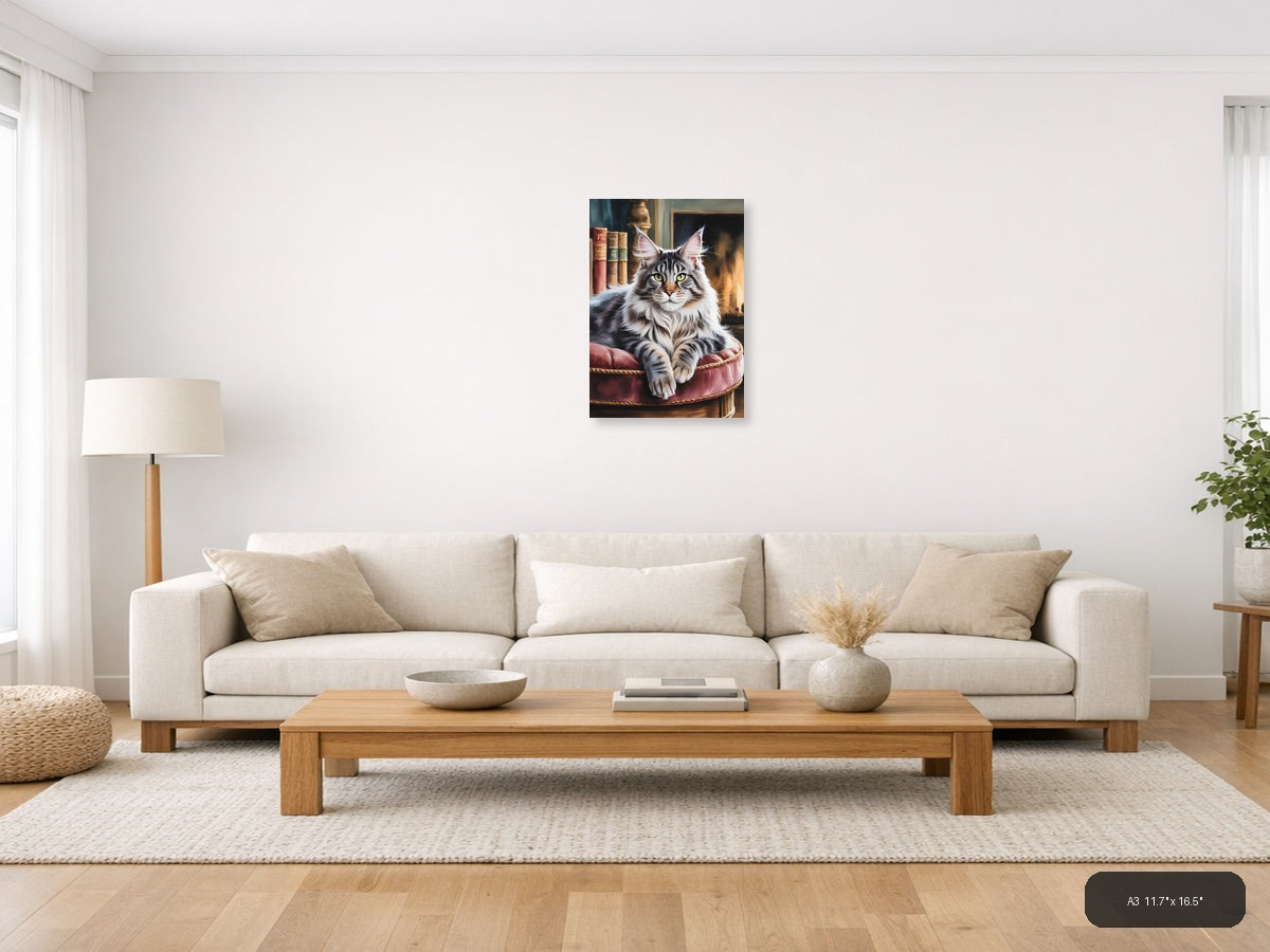 Majestic Tabby Cat Portrait Watercolor Wall Art — A3 / Living Room