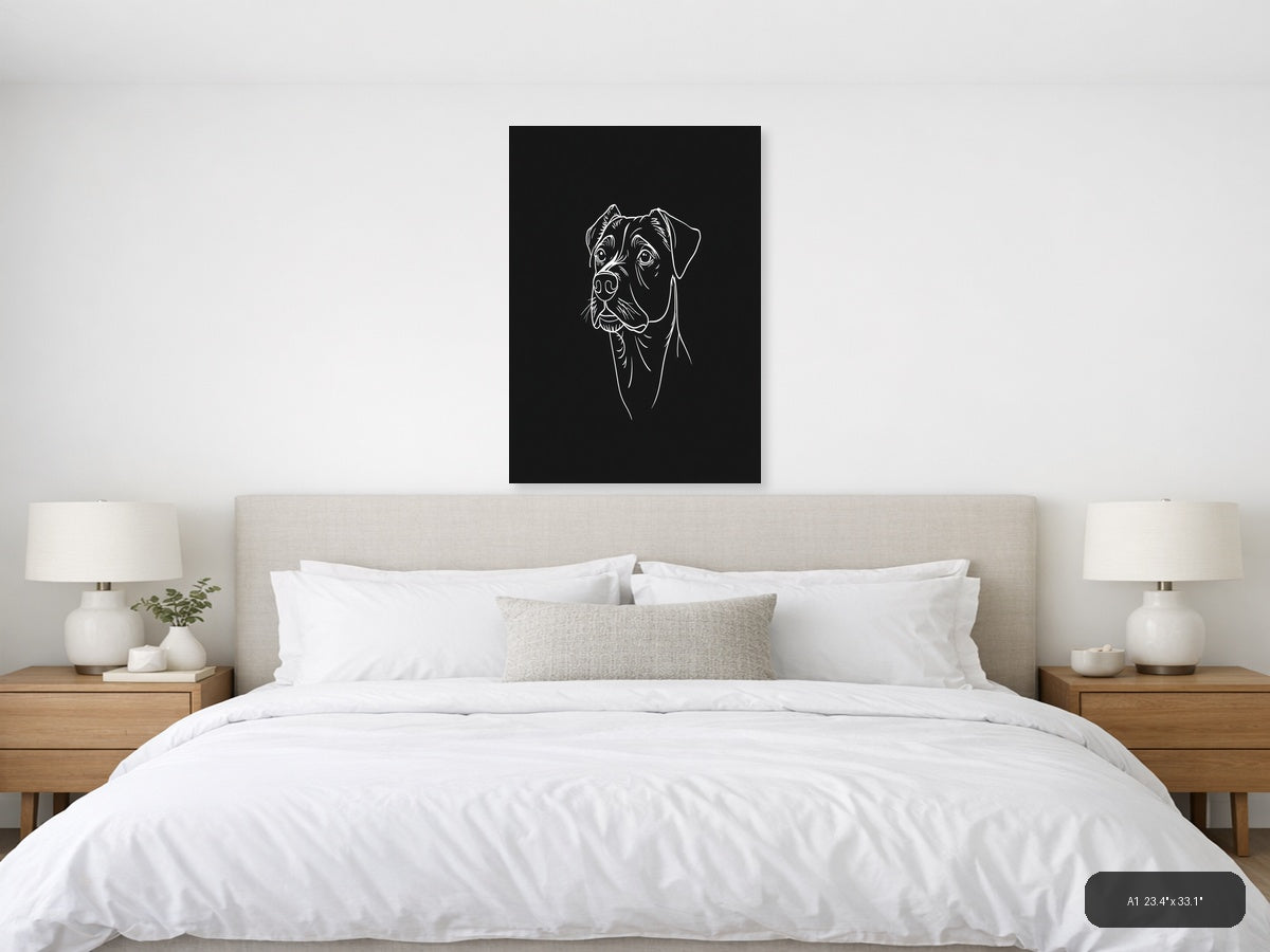Boxer Dog Portrait Line Art Wall Art — A1 / Bedroom