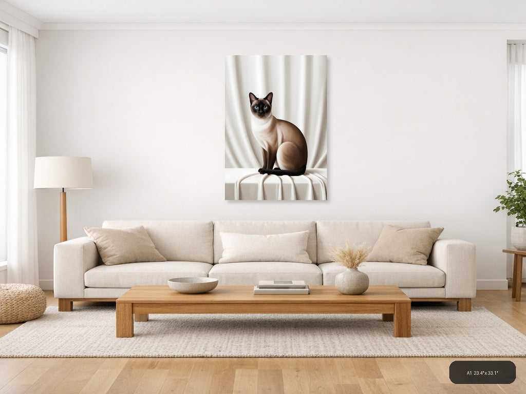Siamese Cat with Blue Eyes Minimalist Portrait Wall Art — A1 / Living Room
