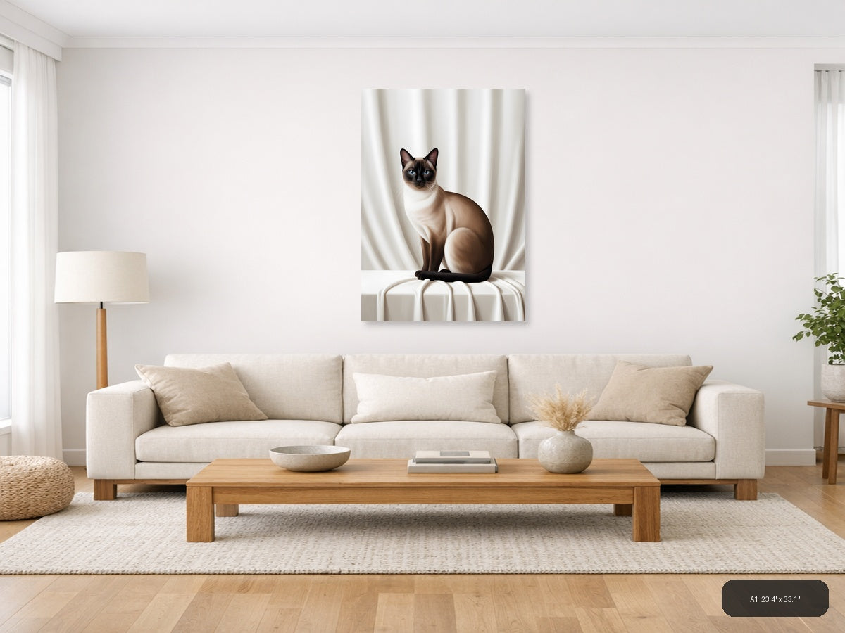 Siamese Cat with Blue Eyes Minimalist Portrait Wall Art — A1 / Living Room